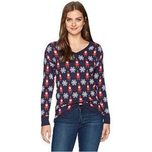 Isabellas Closet Womens All Over Santa V-Neck Ugly Christmas Sweater